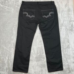 Jeanetix Mens Black Straight Leg Denim Jeans Embroidered Back Pockets Size 38x31